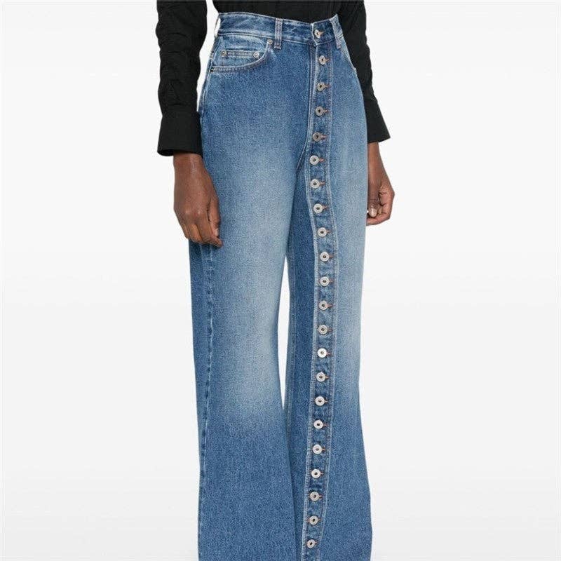 BLUE Button High-Waisted Straight Leg Jeans for wholesale on Faire1