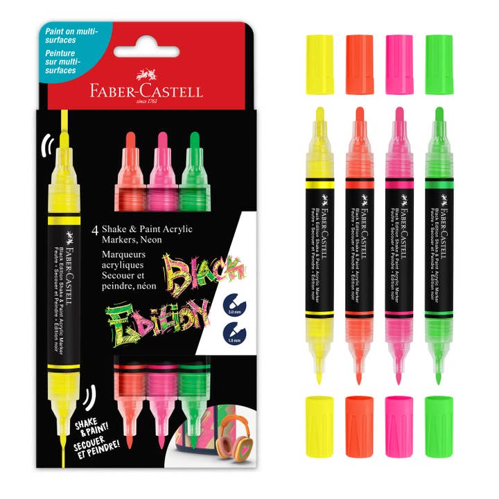 Shake & Paint Acrylic Markers 4 Ct Neon Colors for wholesale by Faber-Castell / Creativity for Kids