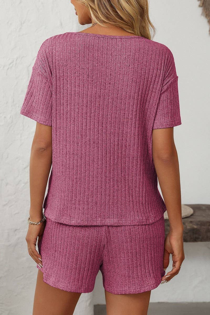 NINEXIS - Vente Ensemble de vêtements d'intérieur – femme - ENSEMBLE DE MAISON À MANCHES COURTES RAYÉ DE COULEUR UNIE CWSTB166319