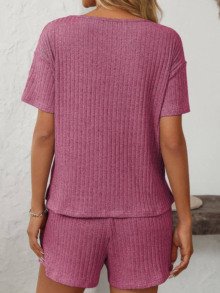 NINEXIS - Vente Ensemble de vêtements d'intérieur – femme - ENSEMBLE DE MAISON À MANCHES COURTES RAYÉ DE COULEUR UNIE CWSTB166319