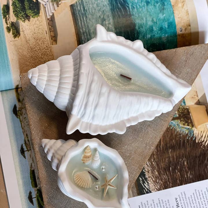 Crazy About Candles - Wholesale Jar/Filled Candle - Ocean’s Whisper Candle in Jesmonite Shell – Coastal Calm at Home1