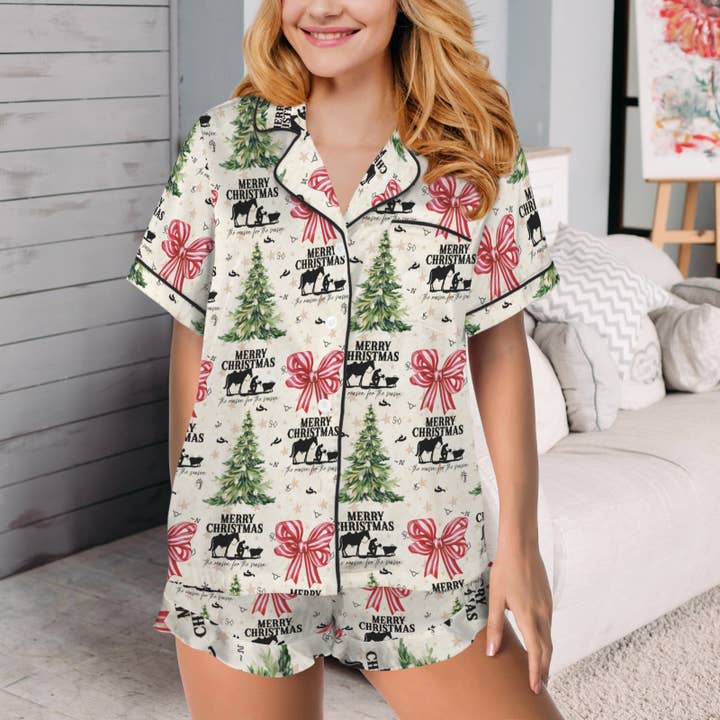 Baha Ranch Praying Cowboy Christmas Cowgirl Western Satin Pajamas Short Set for wholesale by BAHA RANCH WESTERN WEAR