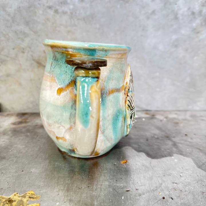 Carys Martin Ceramics - Wholesale Coffee Mug - Standing Stone Sunrise Ammonite Crystal Mug