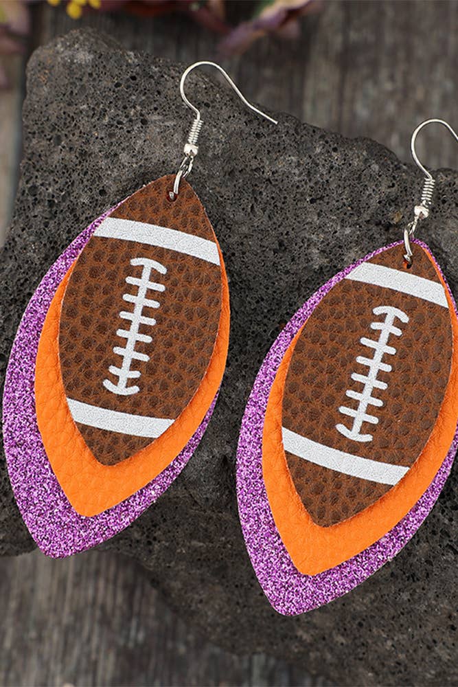 UNISHE - Wholesale Dangle Earrings - American Football Rugby Glitter PU Earrings SP4482