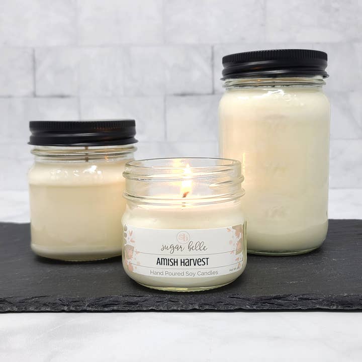 Sugar Belle - Wholesale Jar/Filled Candle - Amish Harvest Mason Jar Soy Candle