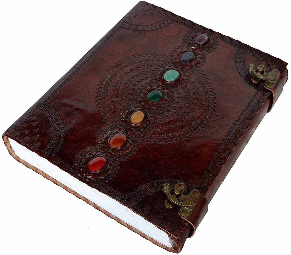 Tuzech Leather - Wholesale Journal/Diary - Seven Chakra Leather Journal – Handmade Embossed Diary 13"52