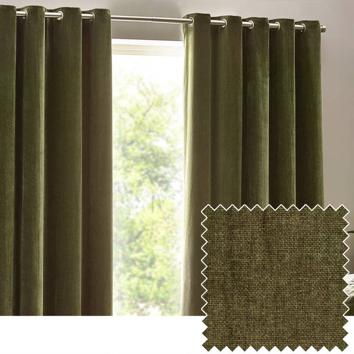 Heavy Chenille Room Darkening Eyelet Curtains Olive for wholesale on Faire1