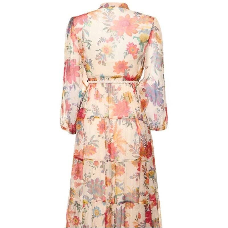 PRINTING Stylish Tie-Waist Dress With Long Sleeves And Printed Design for wholesale on Faire3