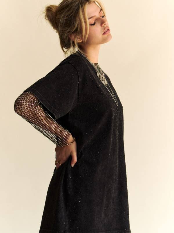 Davi & Dani - Wholesale T-Shirt - Women's - GLITTER PATTERN SHORT SLEEVE ROUND NECK TOP2