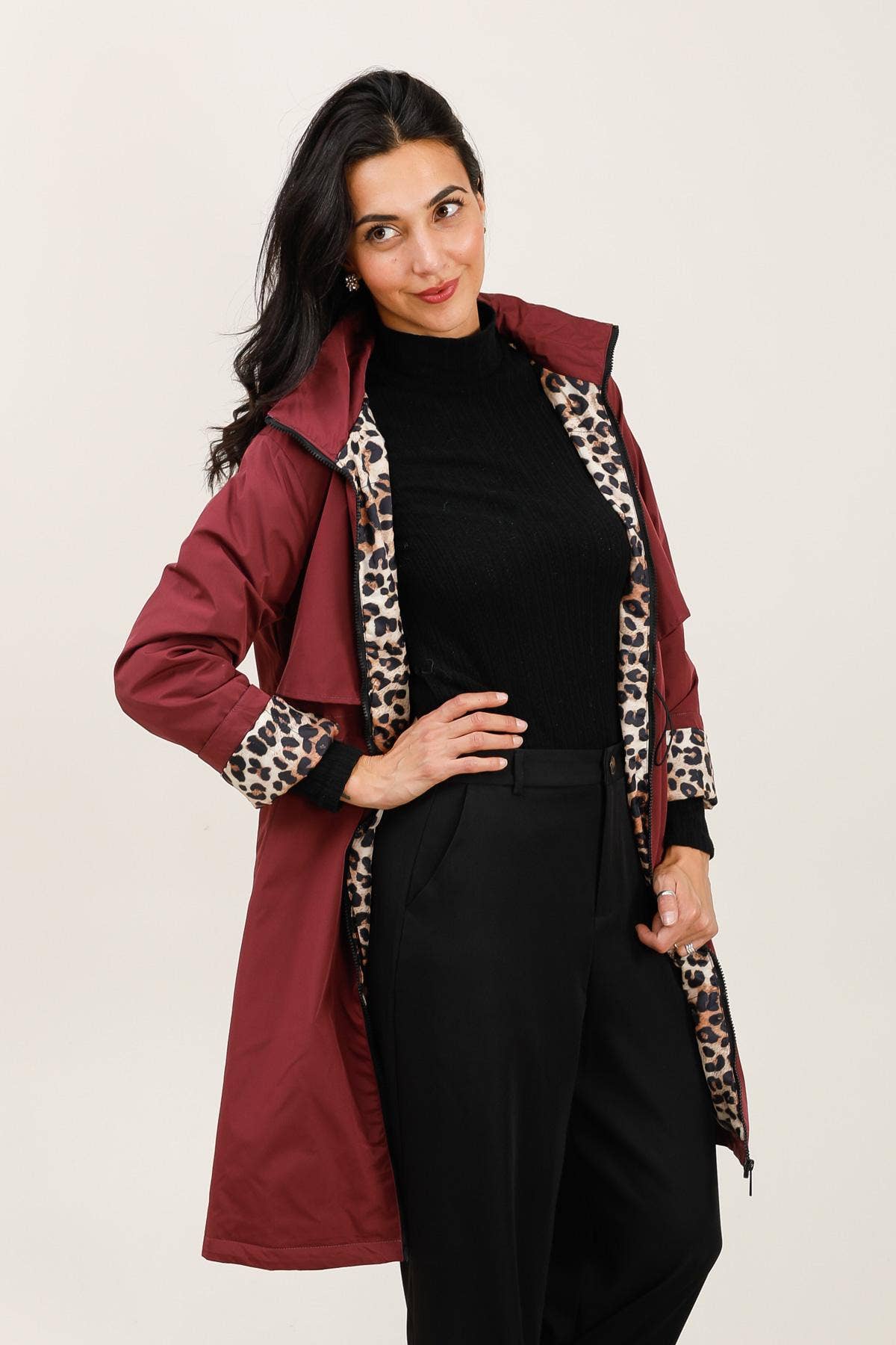 Attrait Paris - Wholesale Windbreaker - Women's - Leopard lined waterproof long jacket11