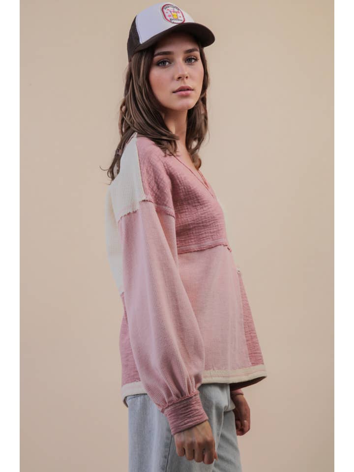 VERY J - Wholesale Knit Top - Women's - NT12222-Oversized Color Block Casual Knit Top2