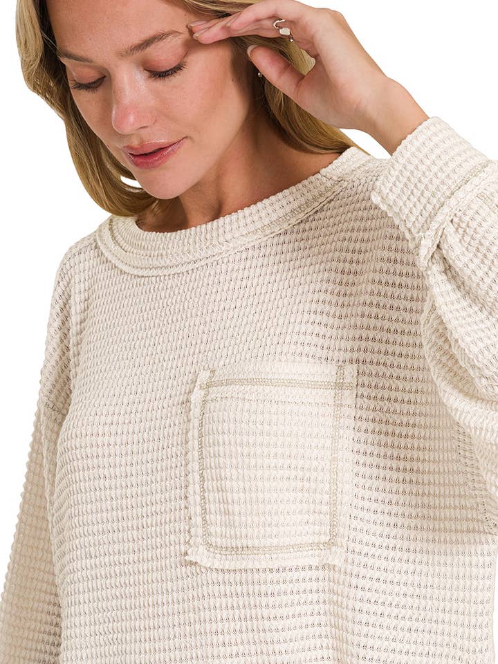 42POPS - Wholesale Knit Top - Women's - ....SI-26787 Hi Low Exposed Seam Long Sleeve Top