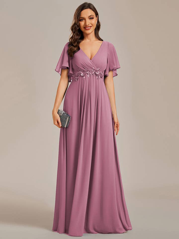Ever-Pretty - Wholesale Gown – Women's - V Neck Appliques Pleated Bridesmaid Dress39
