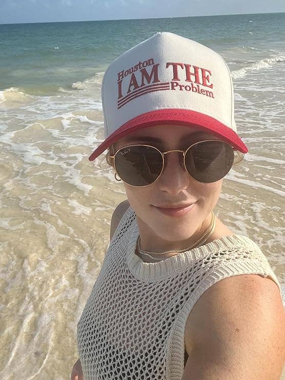 Funky Junque - Wholesale Trucker Hat - Unisex - Two Tone Cap -  Houston I am The Problem - Beige/Red2