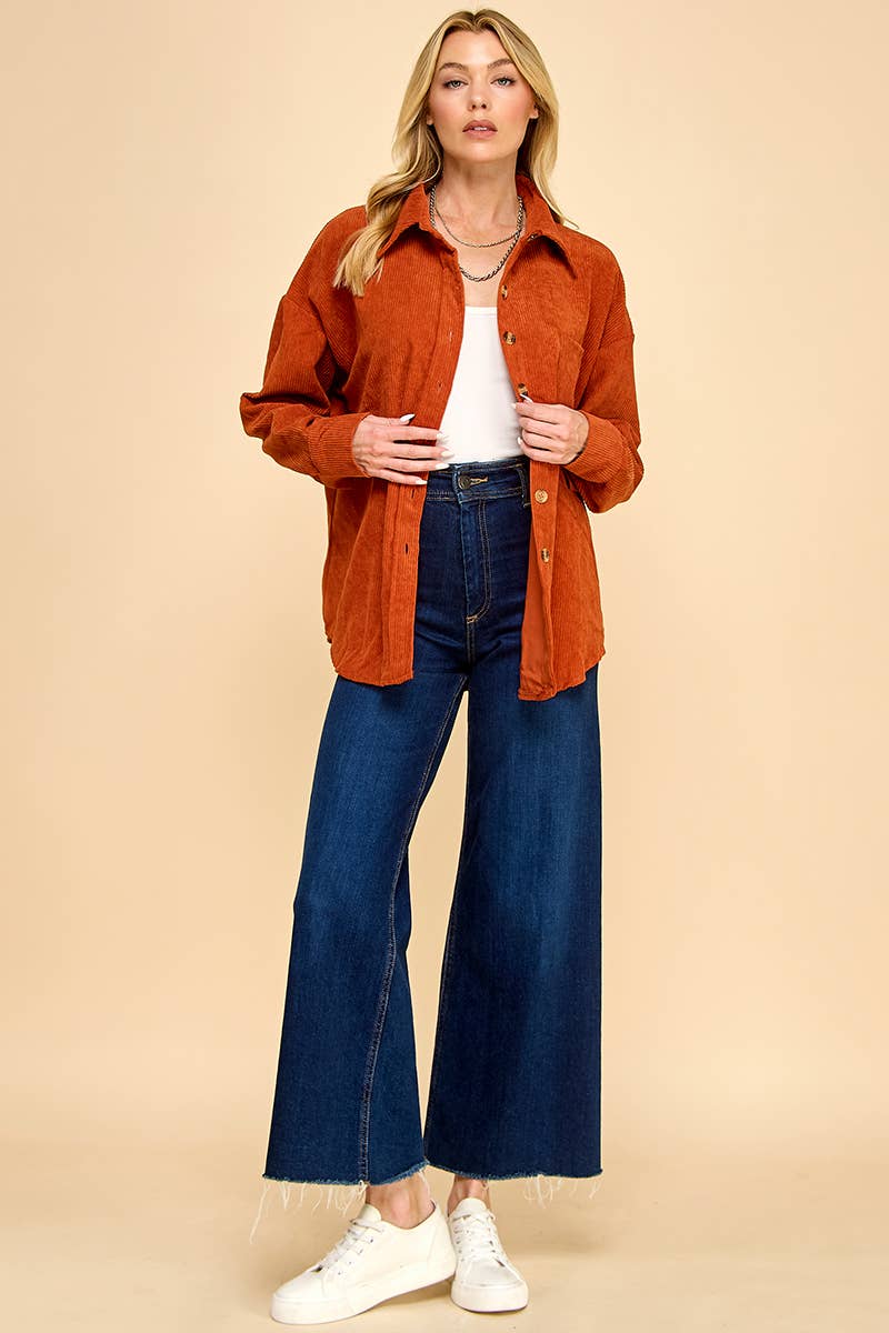 Cezele - Venta al por mayor Camisa con botones - Mujer - Camisa de pana abotonada de gran tamaño6