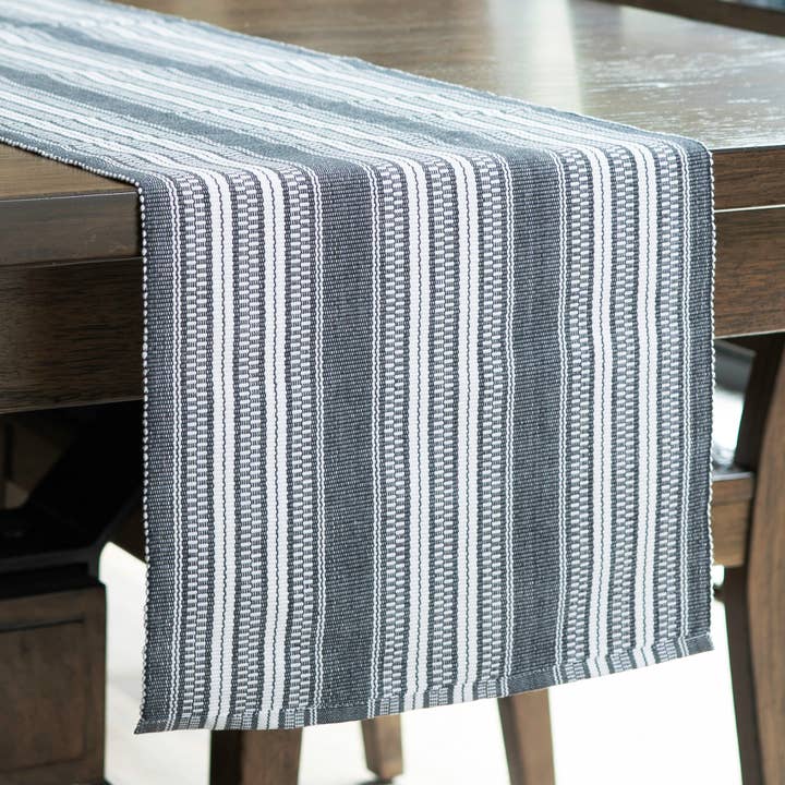 Black Stripe Woven Kitchen Table Runner for wholesale by Elsie & Zoey