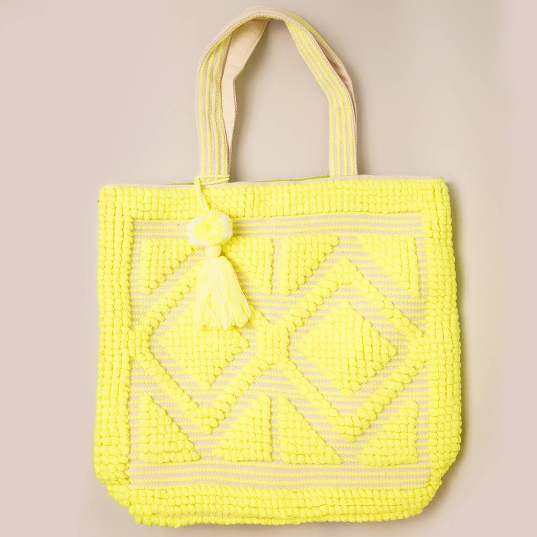 Fashion City - Vente Tote bag – femme - Sac cabas bohème tissé avec pompons et franges4