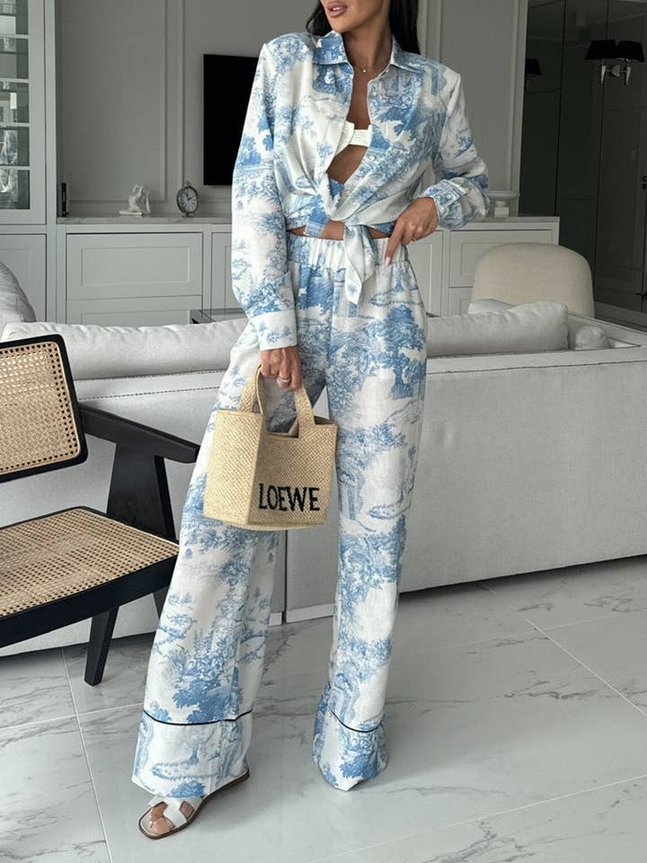 Rosa Clothing - Wholesale Lounge Set - Women's - Printed Long-Sleeved Shirt Straight-Leg Pants Lounge Set13