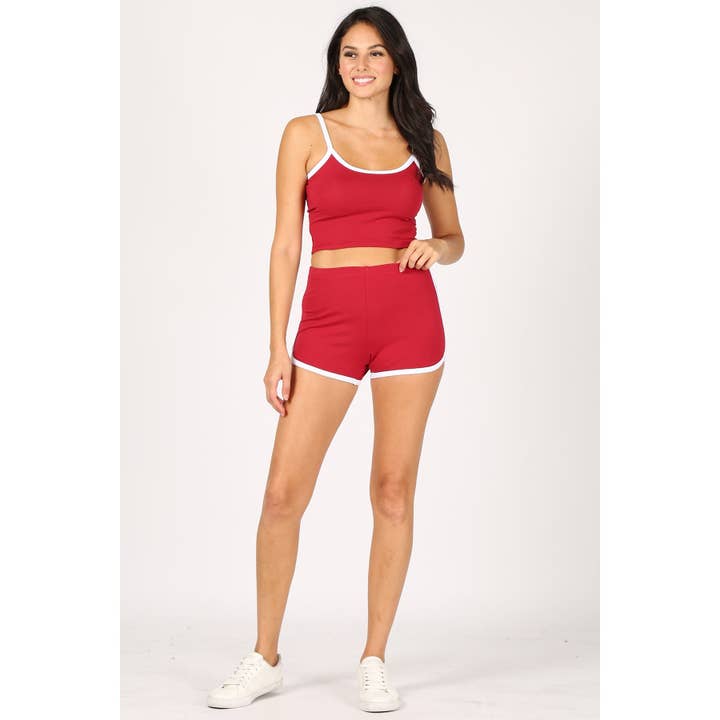 Timeless - Wholesale Lounge Set - Women's - Contrast Trim Crop Cami Tank n Dolphin Shorts Set1