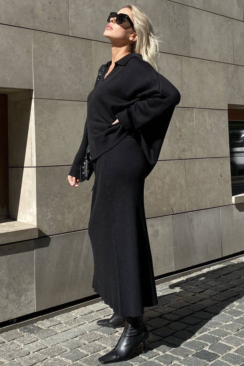 NINEXIS - Vente Ensemble haut et jupe - Femme - CWSS0750_ENSEMBLE DE JUPE-PULL À MANCHES LONGUES ET COL EN V TRICOTÉ12