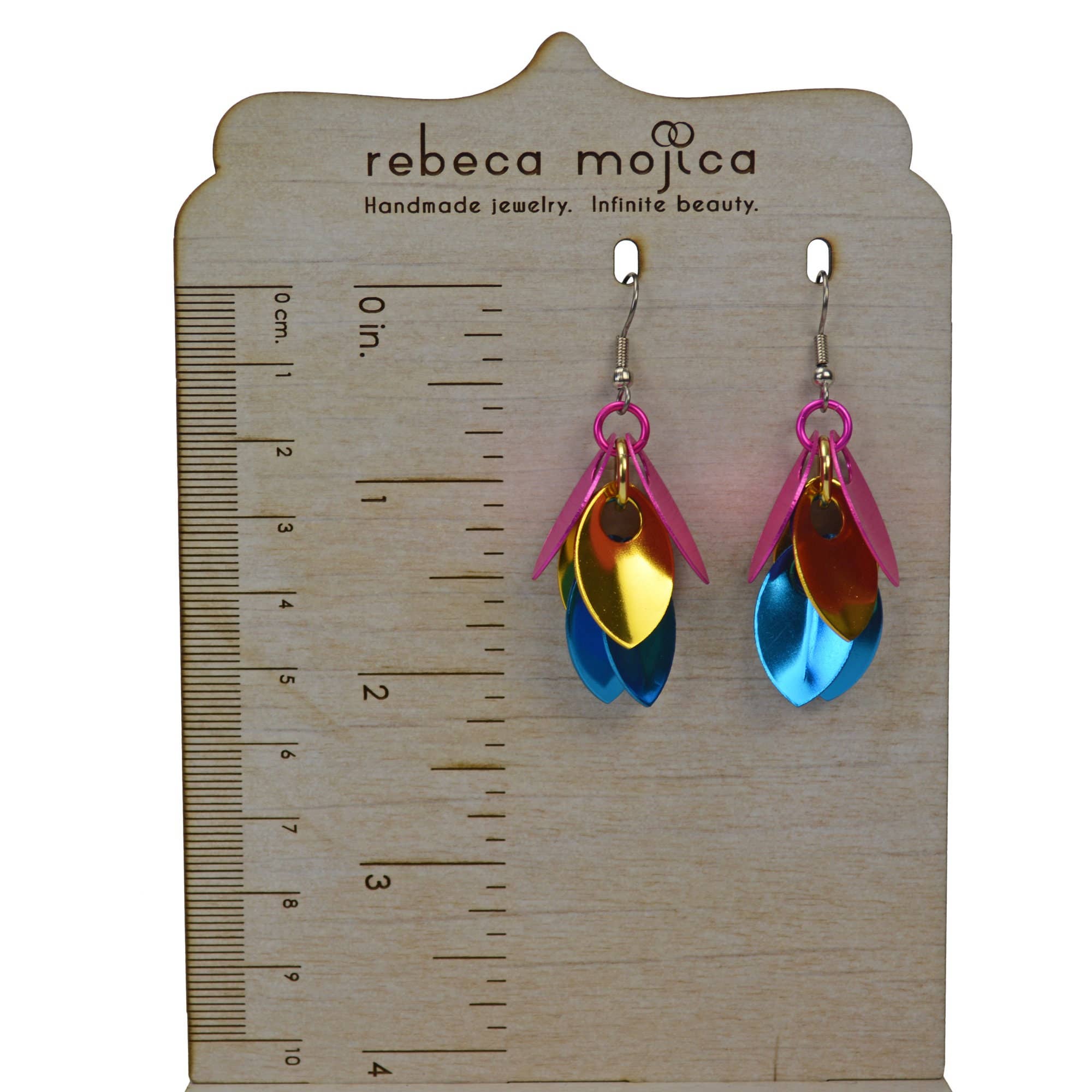 Rebeca Mojica Jewelry - Wholesale Dangle Earrings - Pansexual Pride - Cascading Leaves Short Earrings4