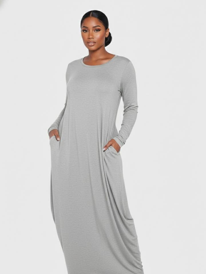 Robe-tunique unie à manches longues maxi avec poches pour la vente par To Star