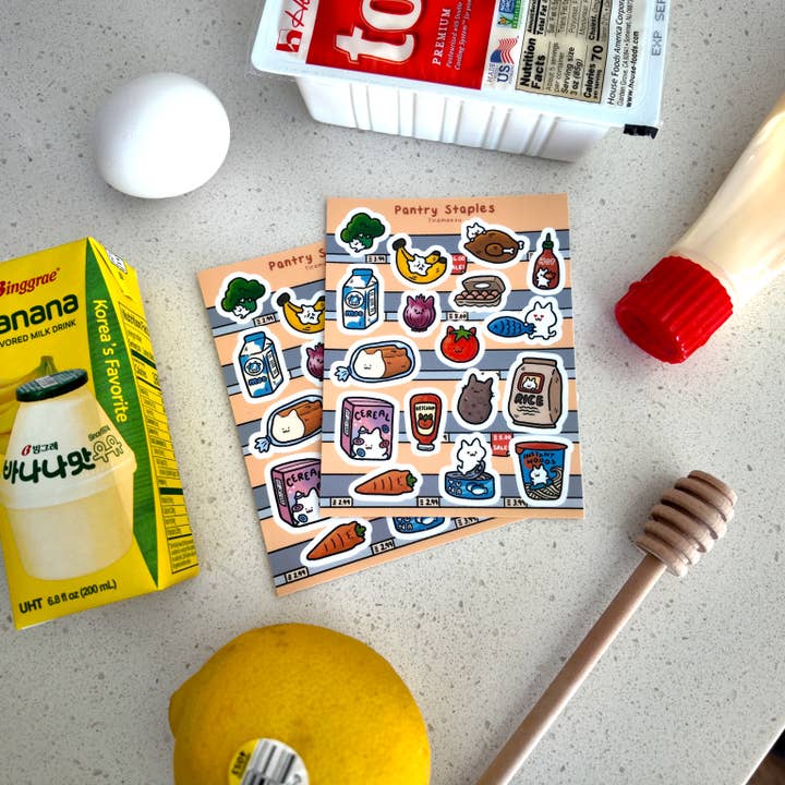 Feuille d'autocollants déco de produits de base de garde-manger pour la vente par Tiramaesu