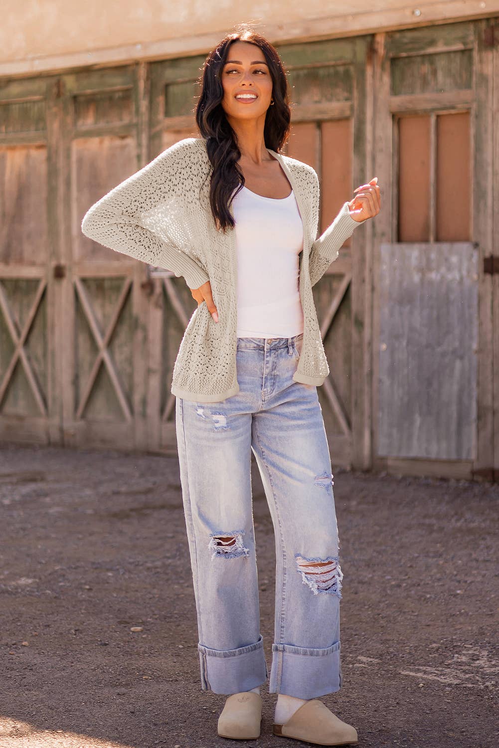 fashionworks - Wholesale Cardigan - Women's - Fashion-W Mix Pattern Hollowed Knit Open Front Cardigan9