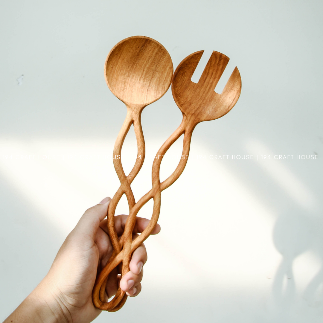 194 Craft House – wholesale Serving utensil – Twisted Handle Wooden Spoon 12" - Kitchen Serving Utensils7
