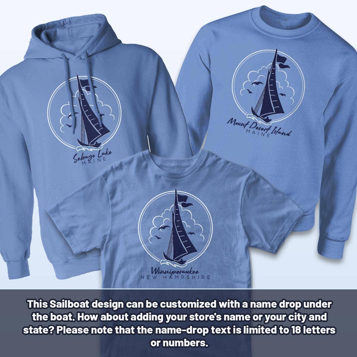RetroPlanet - Wholesale T-Shirt (Graphic) - Unisex - Sailboat Name Drop Adult T-Shirt, Sweatshirt, or Hoodie1