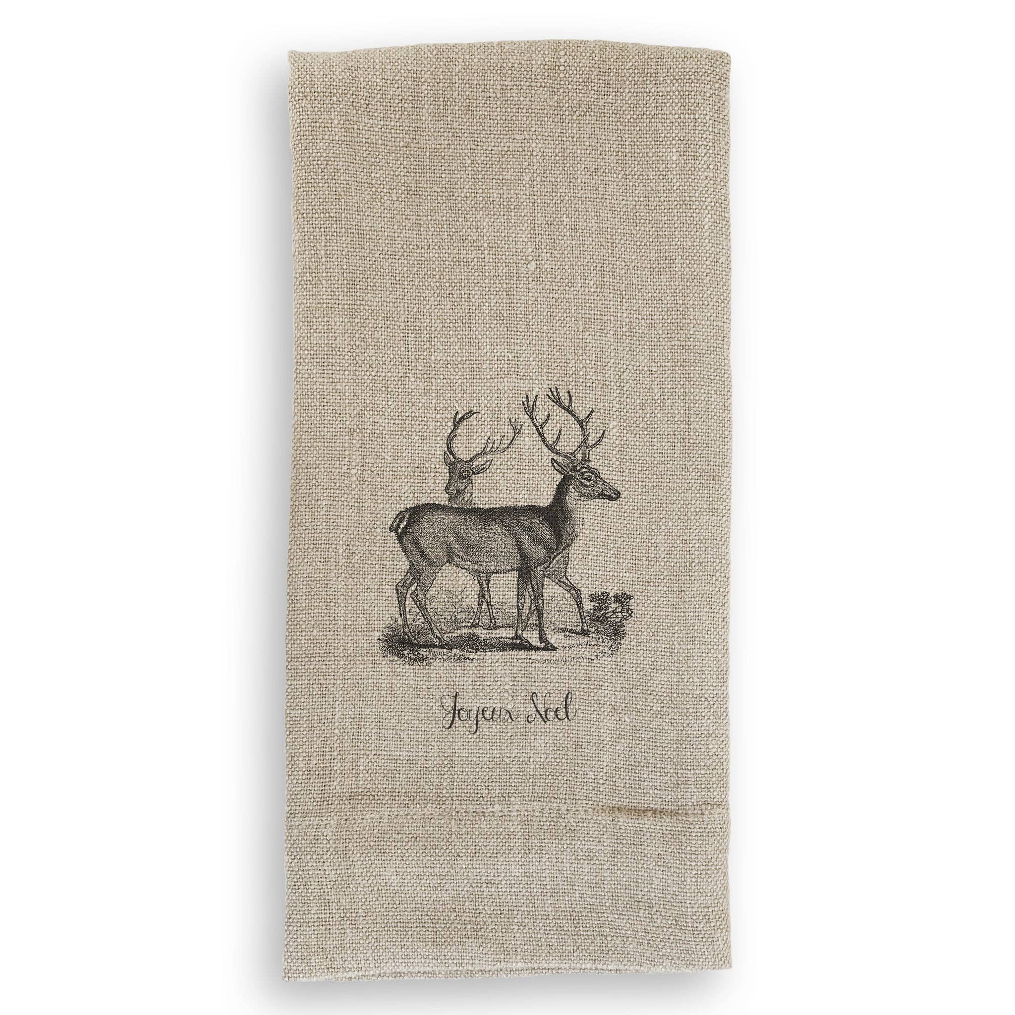 French Graffiti - Wholesale Theedoek - Grijs vintage hert met Joyeux Noel1