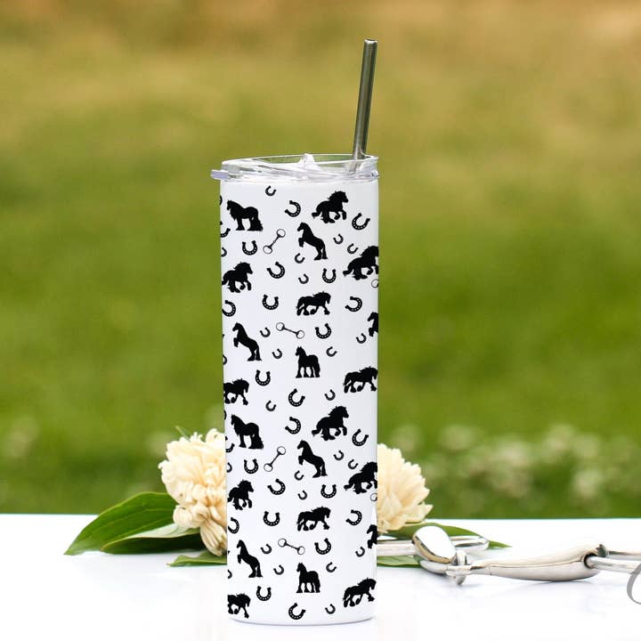 Gypsy Horses All Around, 20 oz Skinny Tumbler with Straw for wholesale by Classy Equine