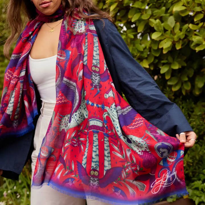 Emma J Shipley - Vendita all'ingrosso Sciarpa - Donna - Sciarpa in cashmere modale Odyssey - Leopardo rosso11