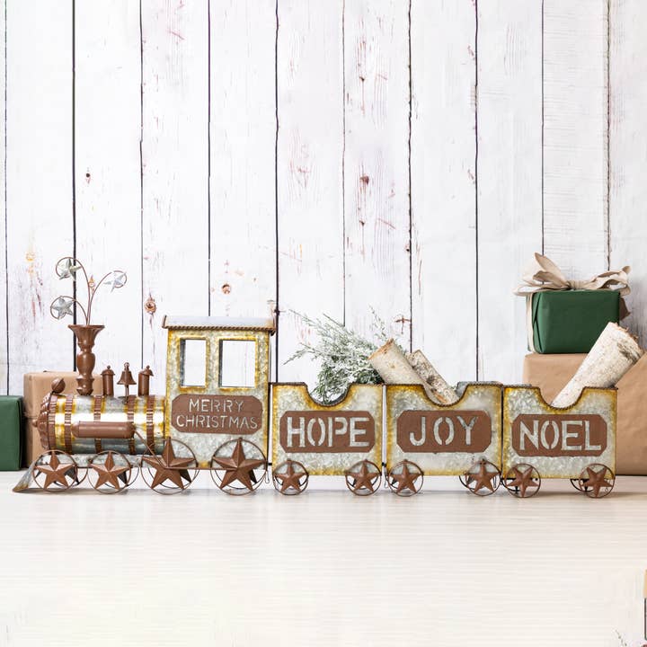 Metal 54.5" Bronze Christmas Noel Joy Hope Train DS for wholesale by Transpac