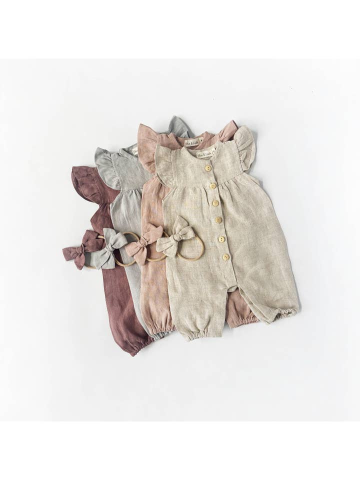 OLIVE & CRADLE - Wholesale Jumpsuit - Baby - Jennifer Linen Jumper + Bow