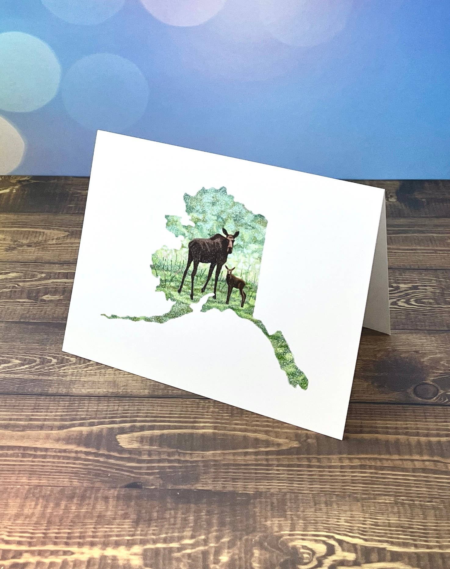 Sea Spray AK - Wholesale Everyday Greeting Card - Alaska State Map Momma Moose and Calf Greeting Card4