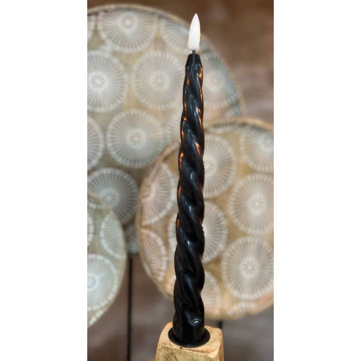 Wholesale Home Decor - Wholesale Tapered Candle/Candlestick - Black Spiral Taper 3D Flame 10in Set of 2