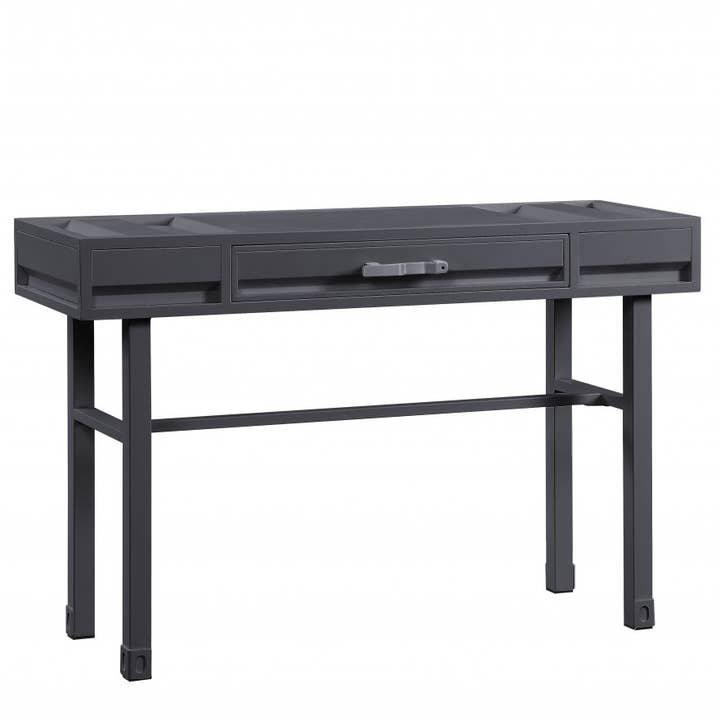 HomeRoots - Wholesale Console Table - 47" Gunmetal Iron And Wood Vanity Table3