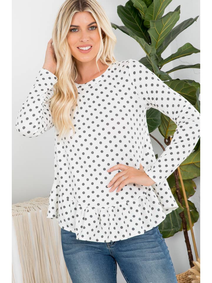 Sunday Morning – wholesale Blus - Dam – T70191 Prickig Långärmad Blus med Volanger