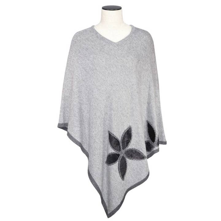BNB Crafts Inc. - Wholesale Poncho - Women's - Flower Stitched Design Cashmere Poncho (4 Colors)