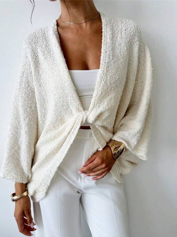 Cozy V-Neck Crossover Knit Cardigan Top for wholesale by HIDDENBRAND