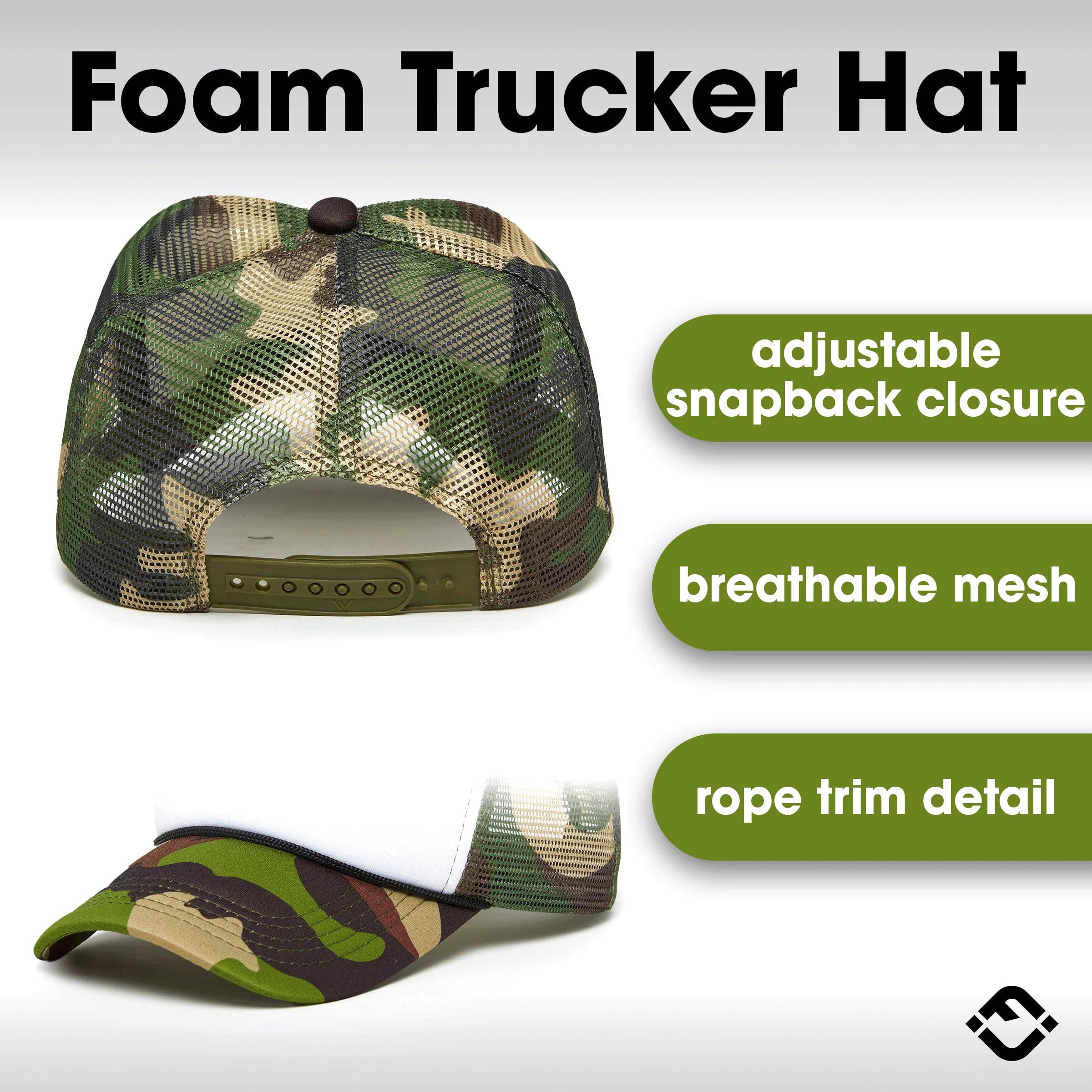 Funky Junque - Vente Casquette de camionneur – unisexe - Casquette de camionneur Snapback en mousse - Blanc/Camo3