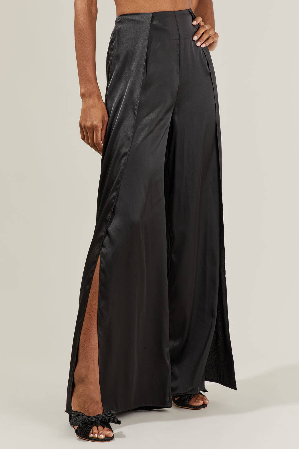 Black Belinda Satin Wrap Pants for wholesale on Faire2