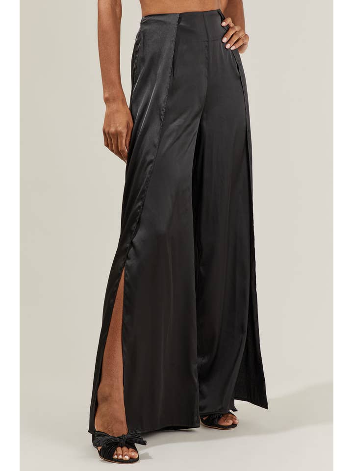 Black Belinda Satin Wrap Pants for wholesale on Faire2