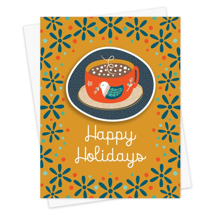 Night Owl Paper Goods - Wholesale Season's Greetings Card - Holiday Cocoa Sticker Holiday Cards - Box of 6