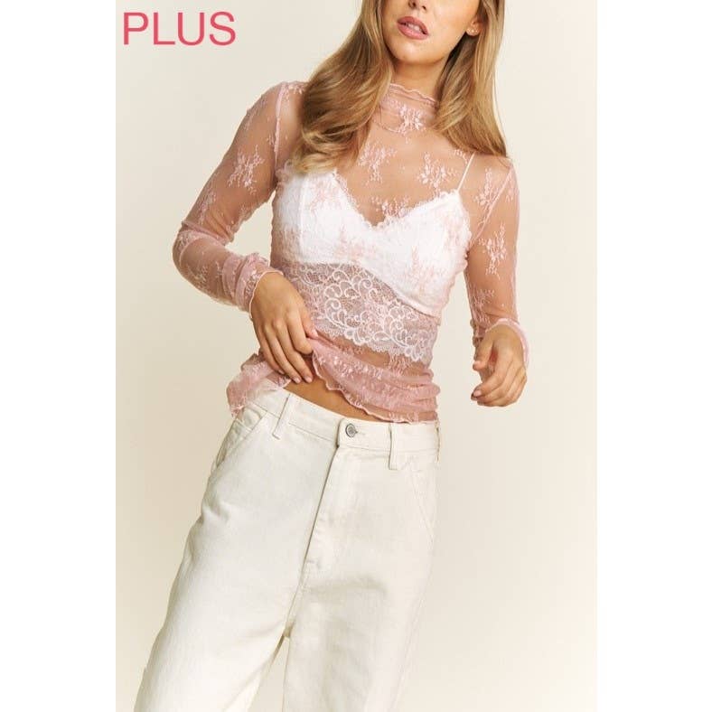 Coloring You – wholesale Blouse – Women’s – 9602X PLUS SIZE MESH LACE HIGH NECK LONG SLEEVE FITTED TOP14