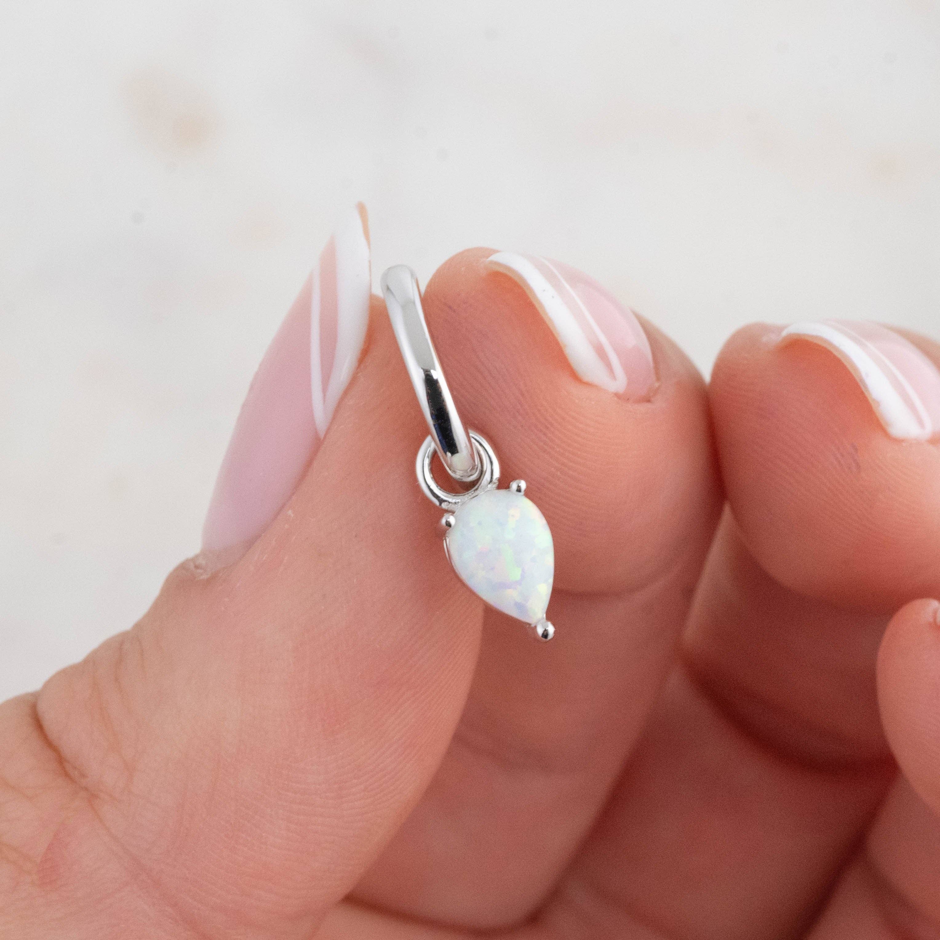 Sami Jewels - Wholesale Huggie Earrings - Opal Tear Drop Charm Huggies6