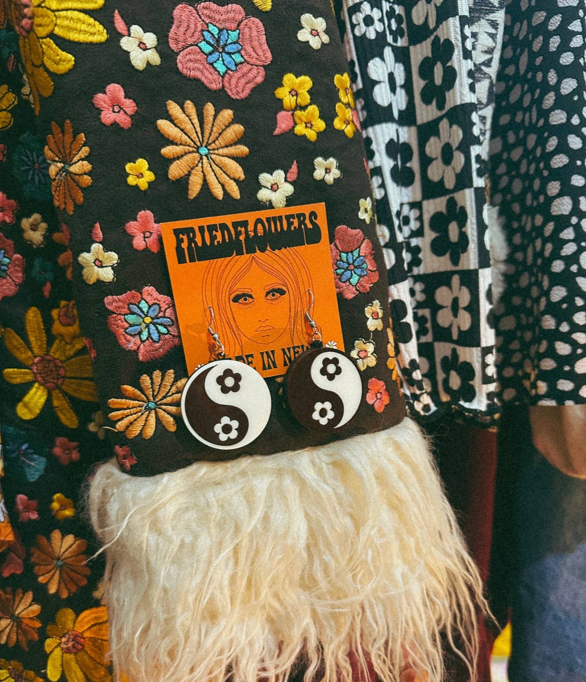 friedflowers - Wholesale Dangle Earrings - Retro inspired flower power Yin and Yang earrings0