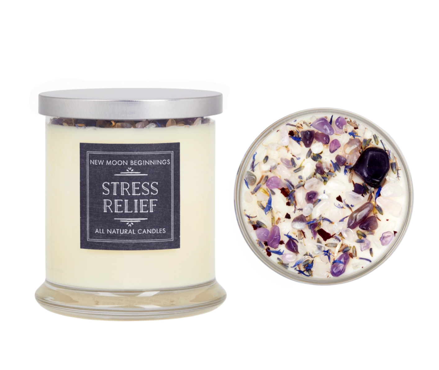 New Moon Beginnings - Wholesale Jar/Filled Candle - Stress Relief Candles - Lavender Herb & Crystal Candles1