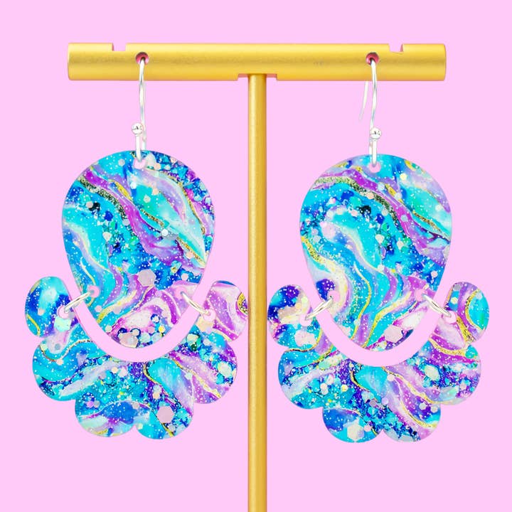 Statement Scallop Aqua Geode Geometric Earrings, Handmade for wholesale by Momenti di Vita